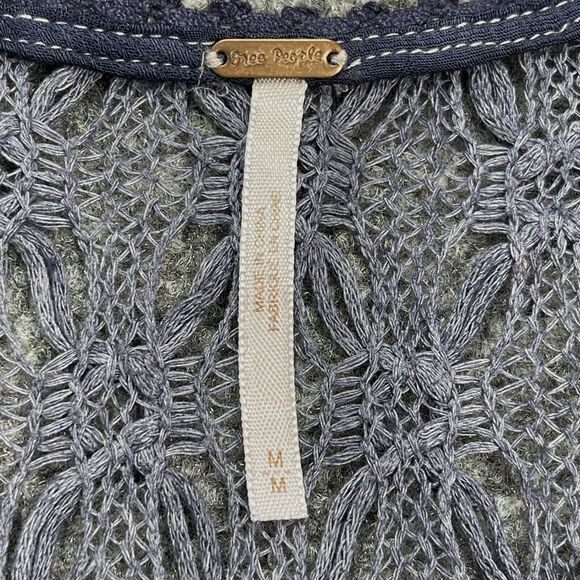 Free People Fiesta Dress Womens Medium Embossed Crochet Sleeveless Blue - Picture 5 of 9